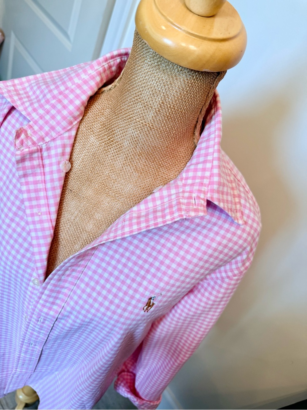 GUC Ralph Lauren Pink Gingham Button-Down Shirt Men's MEDIUM (small stain) - Picture 2 of 7